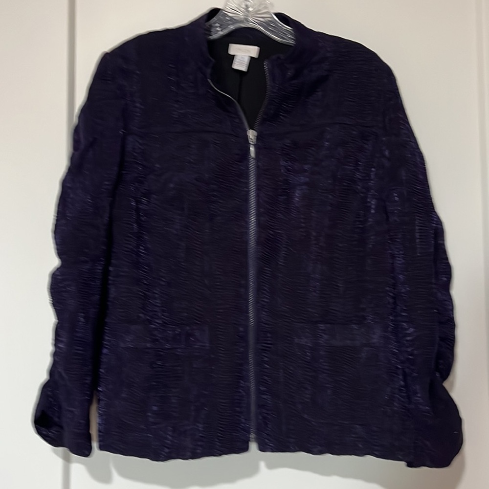 Chicos purple ruched sleeve light sweater jacket size 1 US size 8